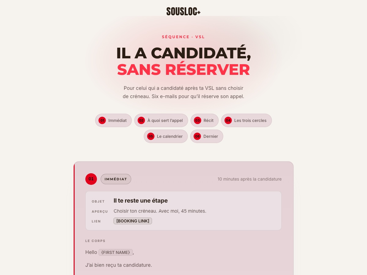 Aperçu de la séquence candidature sans créneau
