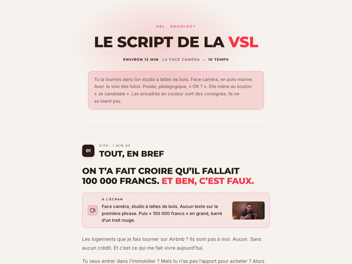 Aperçu du script de la VSL